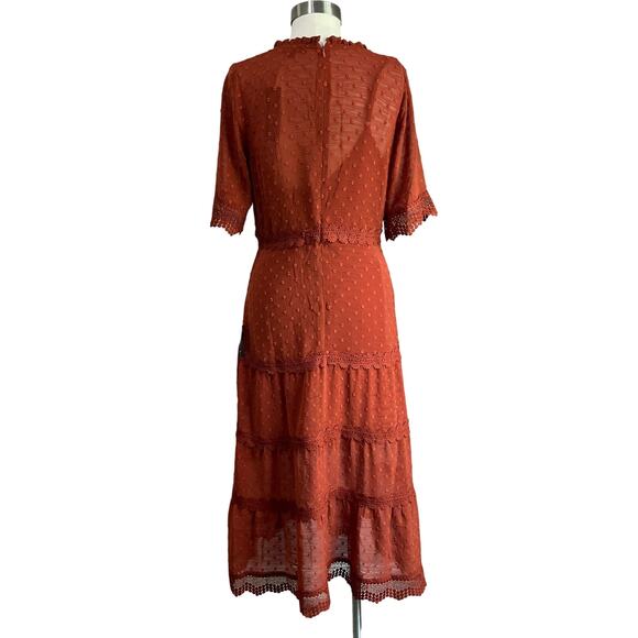 Lulus Dreaming of You Rust Orange Swiss Dot Midi Dress Size Large - Picture 2 of 10